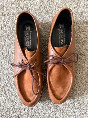 Mephisto women’s Brown Leather Lace-Up Moc Toe Slip-Ons